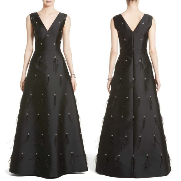 𝐒𝐭. 𝐉𝐨𝐡𝐧 Silk Blend Hand Beaded Mikado Gown - Picture 2 of 16